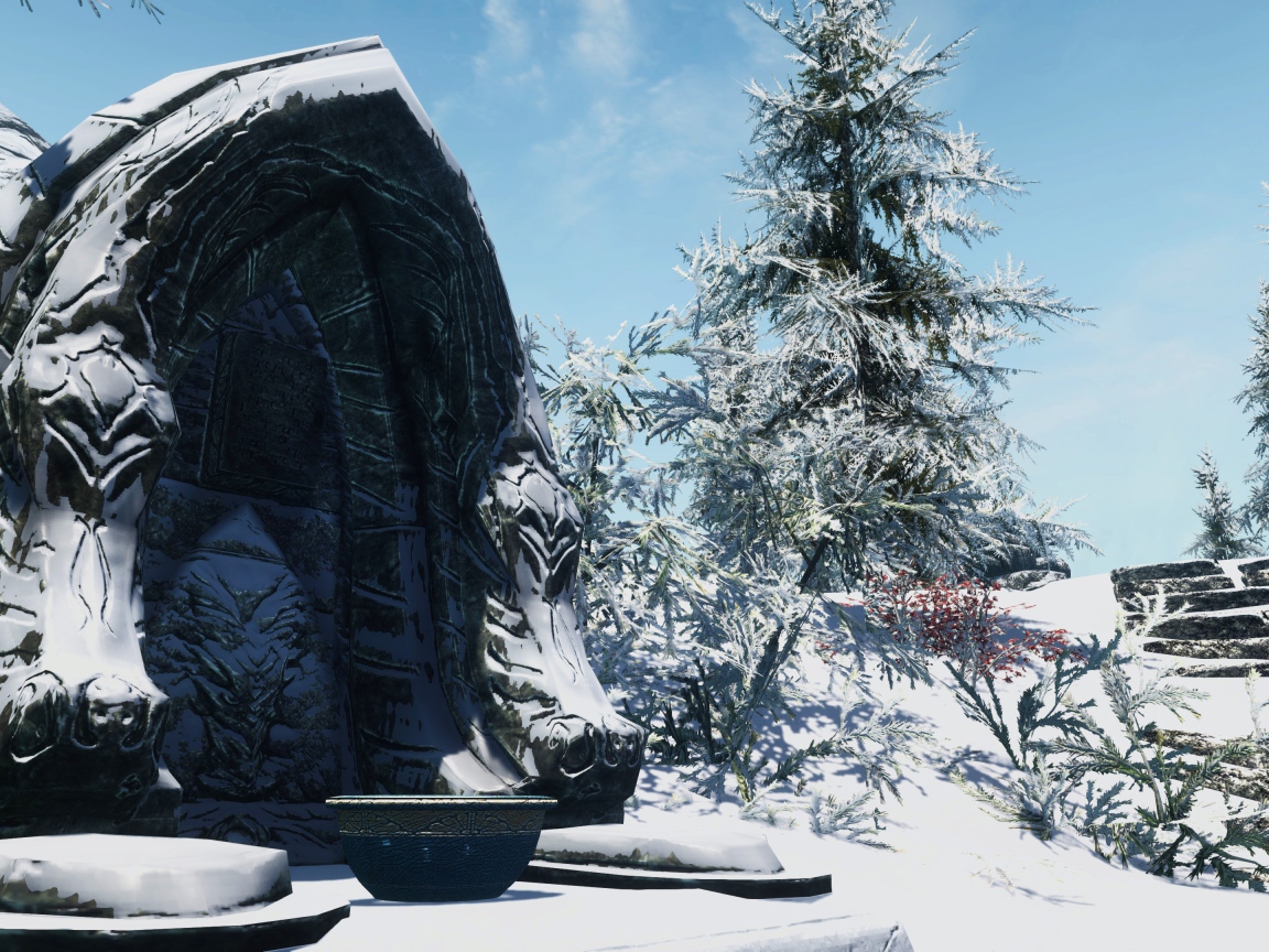 Зимний пейзаж в игре The Elder Scrolls V Skyrim