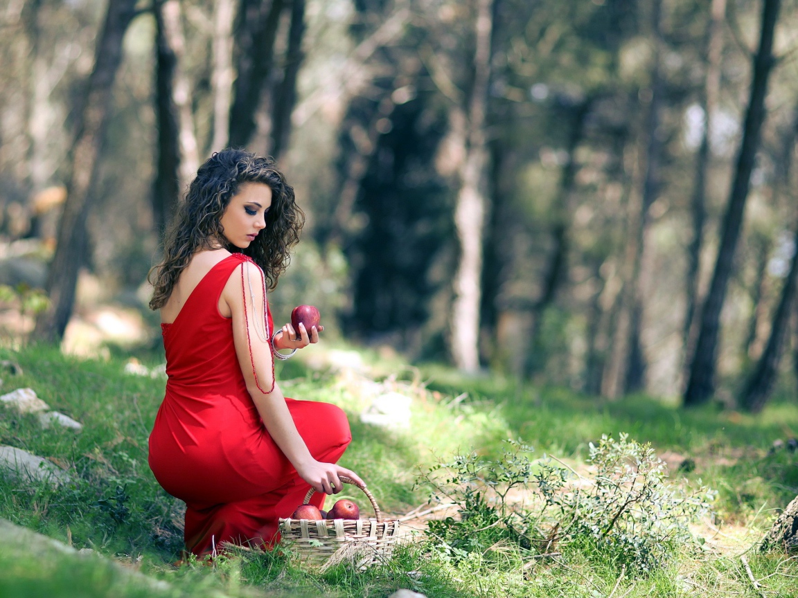 Девушка с корзинкой яблок