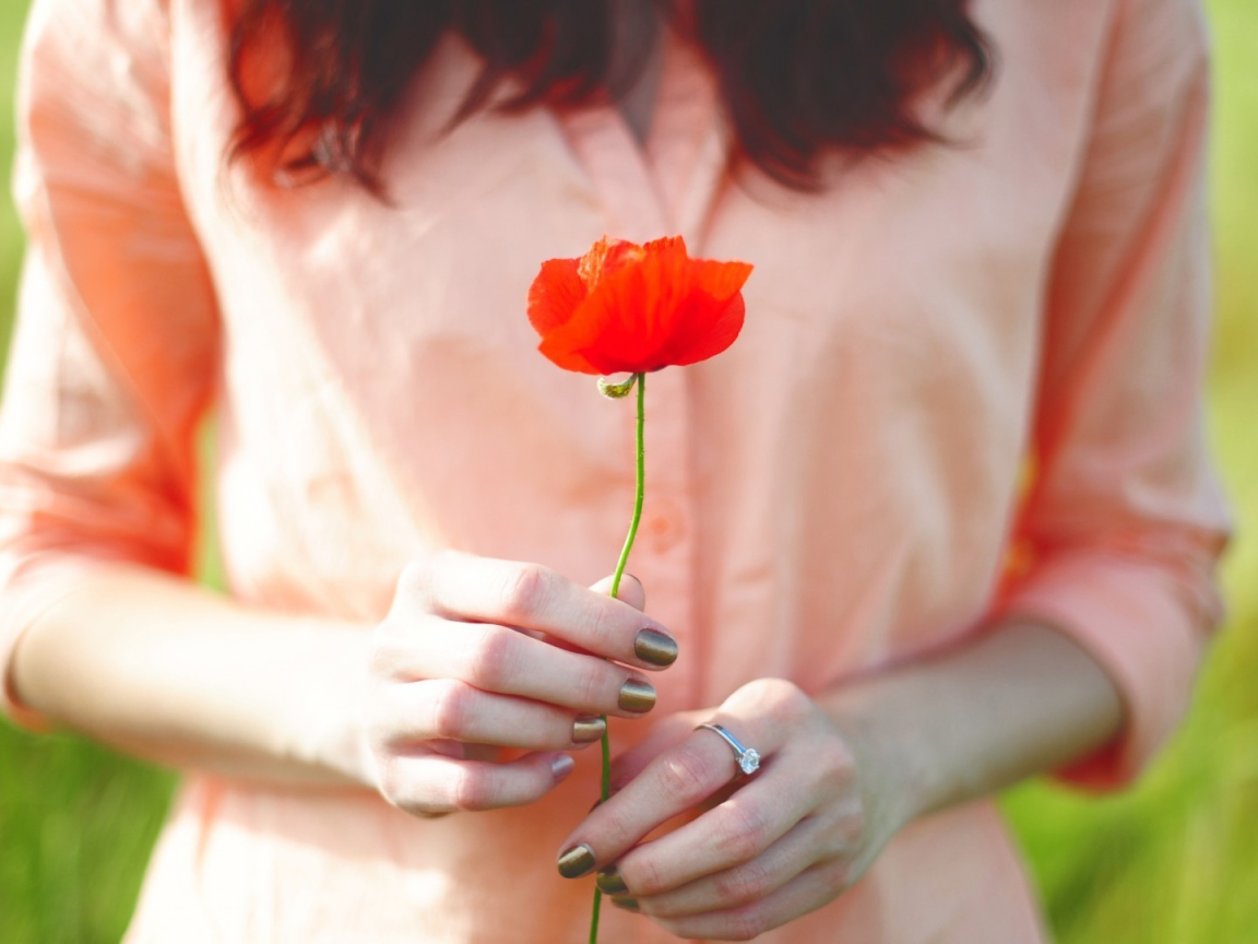 Мак в руках у девушки