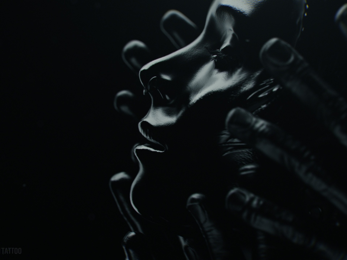 Лицо девушки в черных ладонях