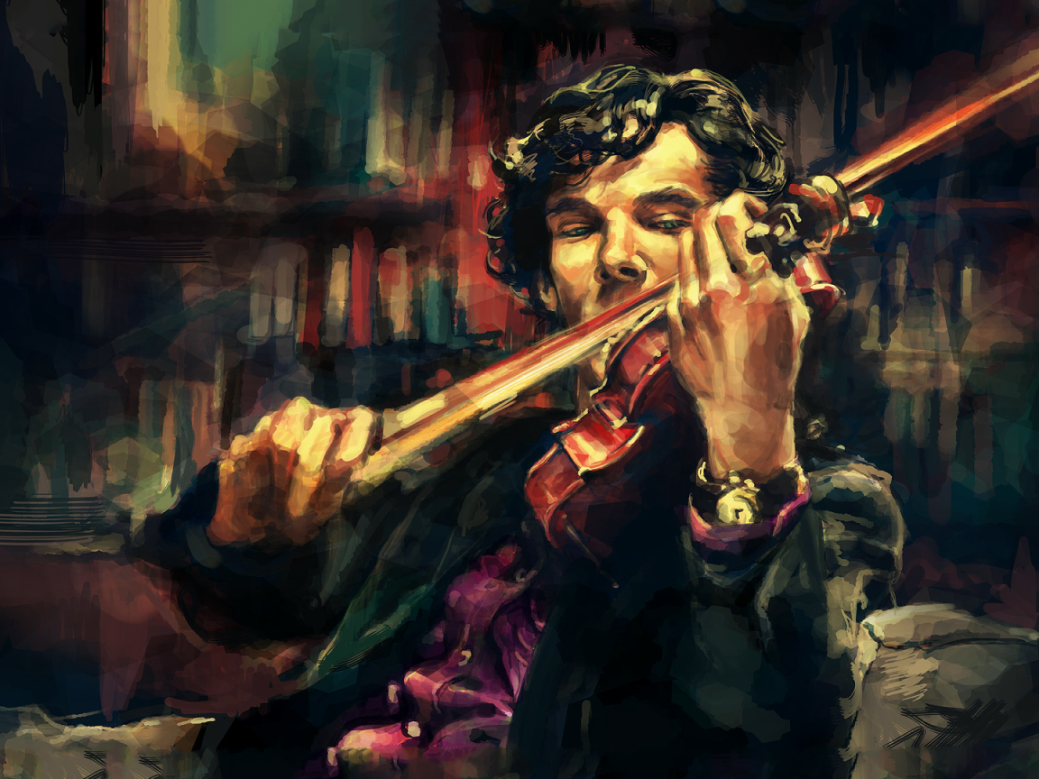 Шерлок играет на скрипке, арт