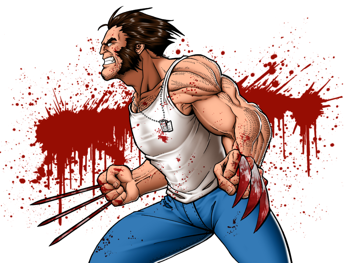 Росомаха на фоне пятен крови, арт