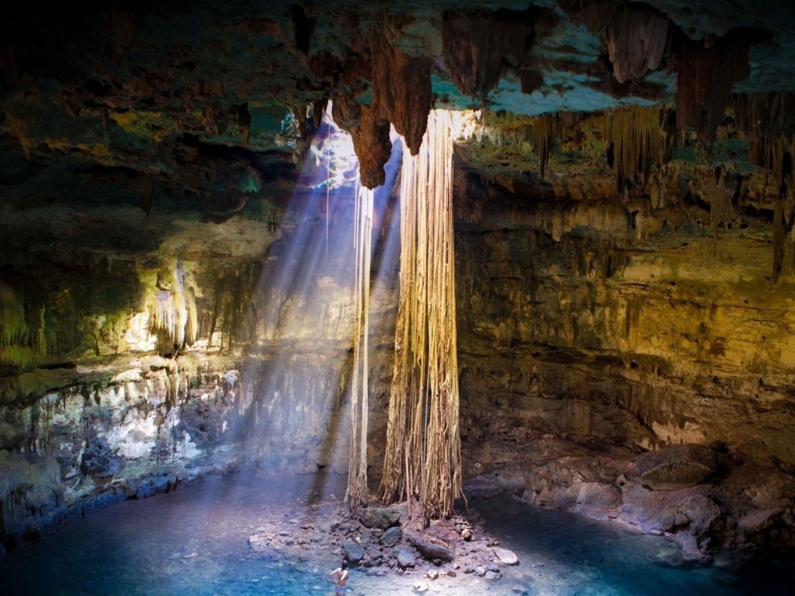 Лианы свисают с потолка пещеры