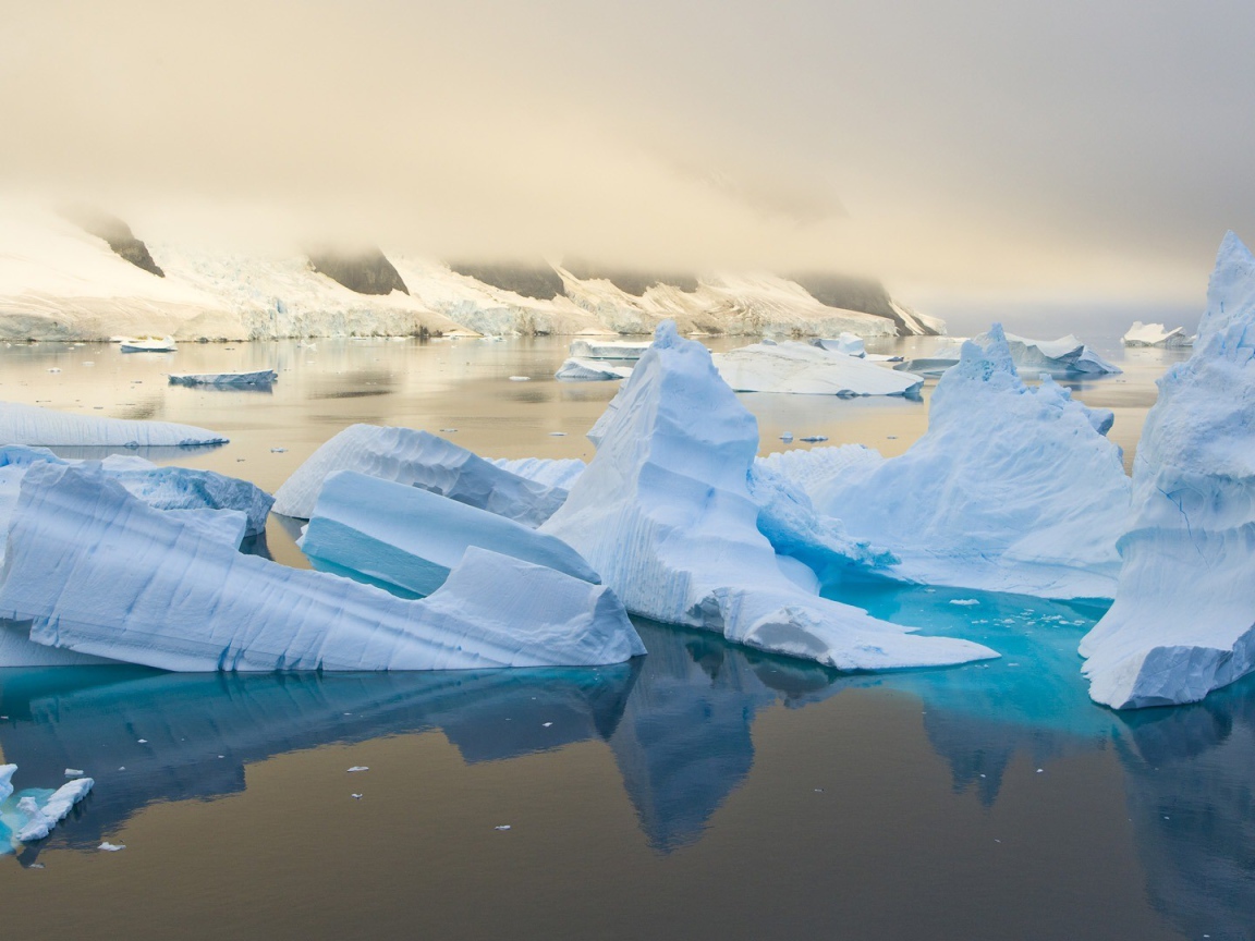 Обломки голубого льда в воде