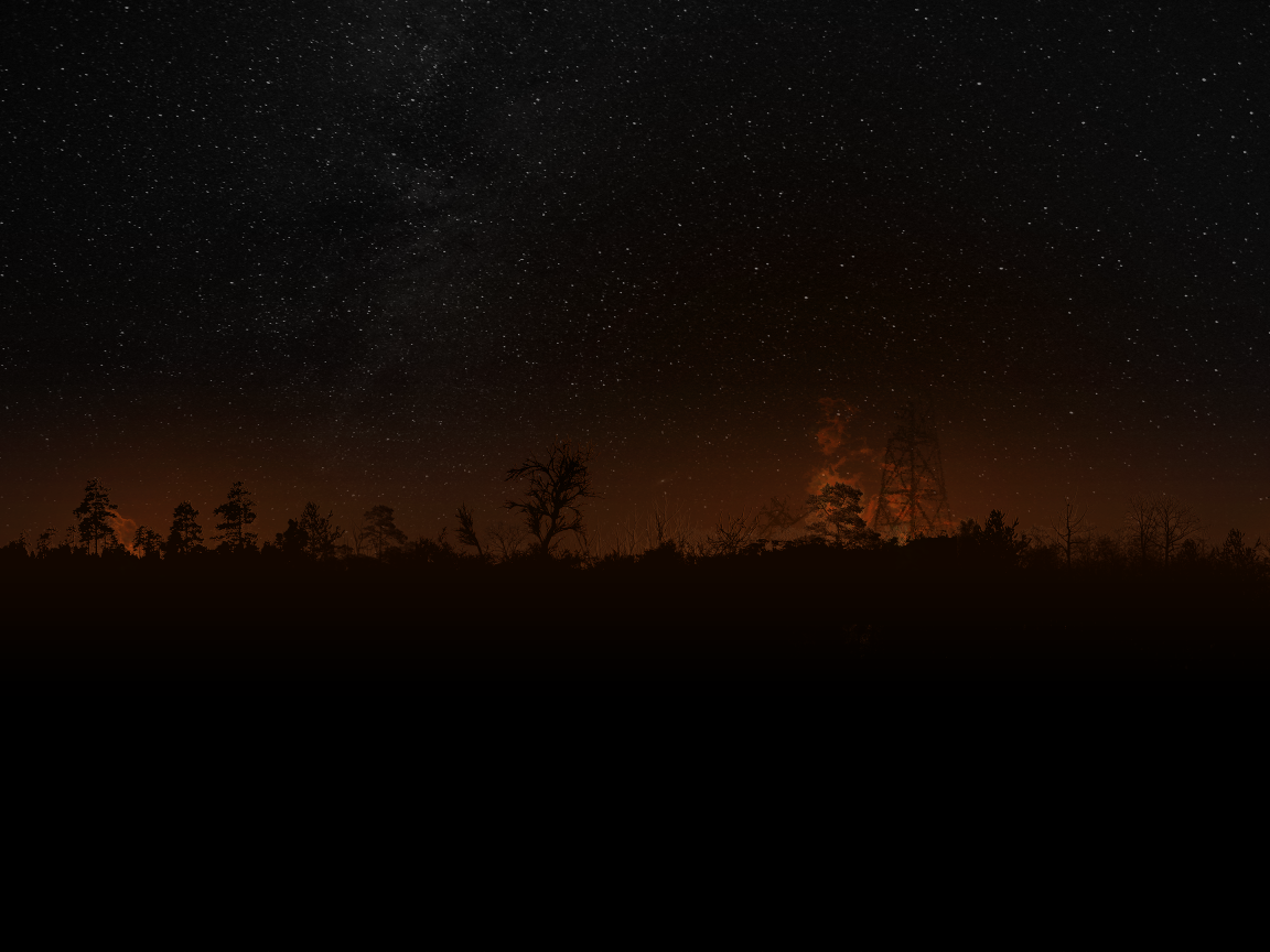 Силуэты на фоне заката и звездного неба