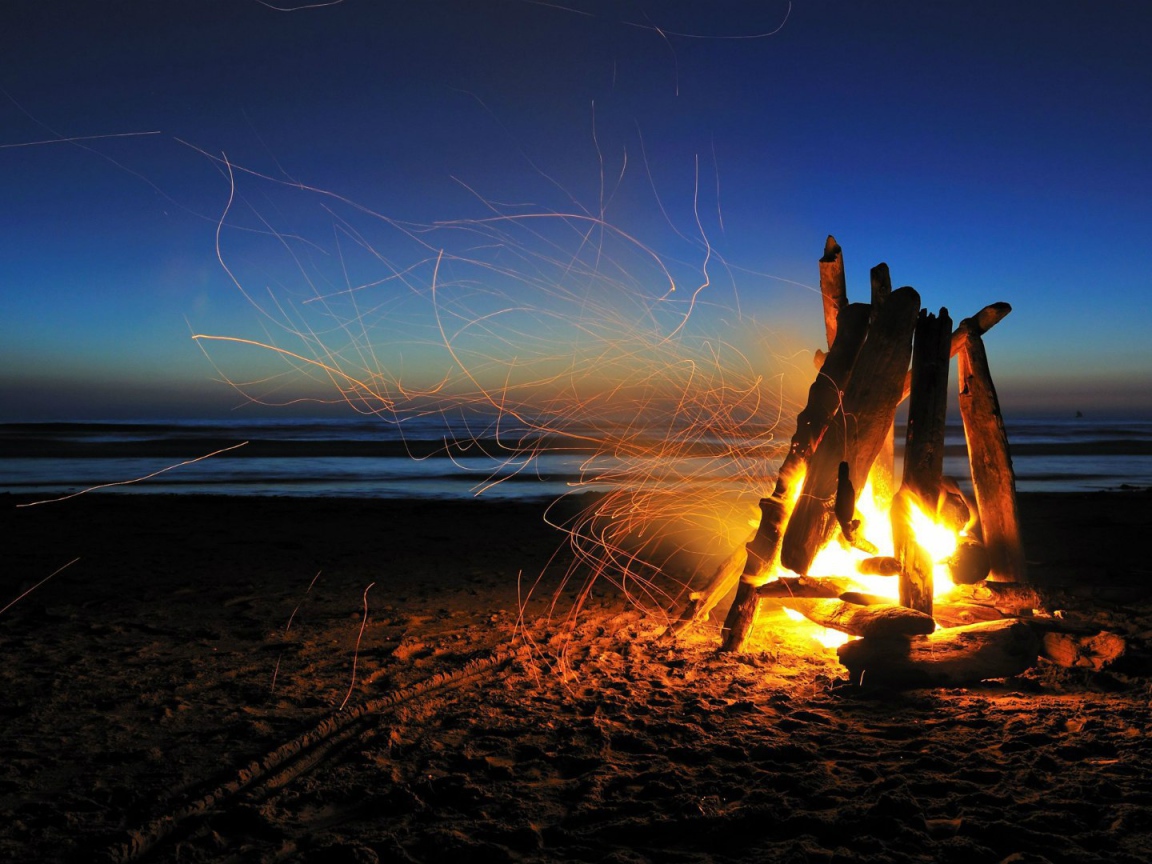 Bonfire in the sand on the beach