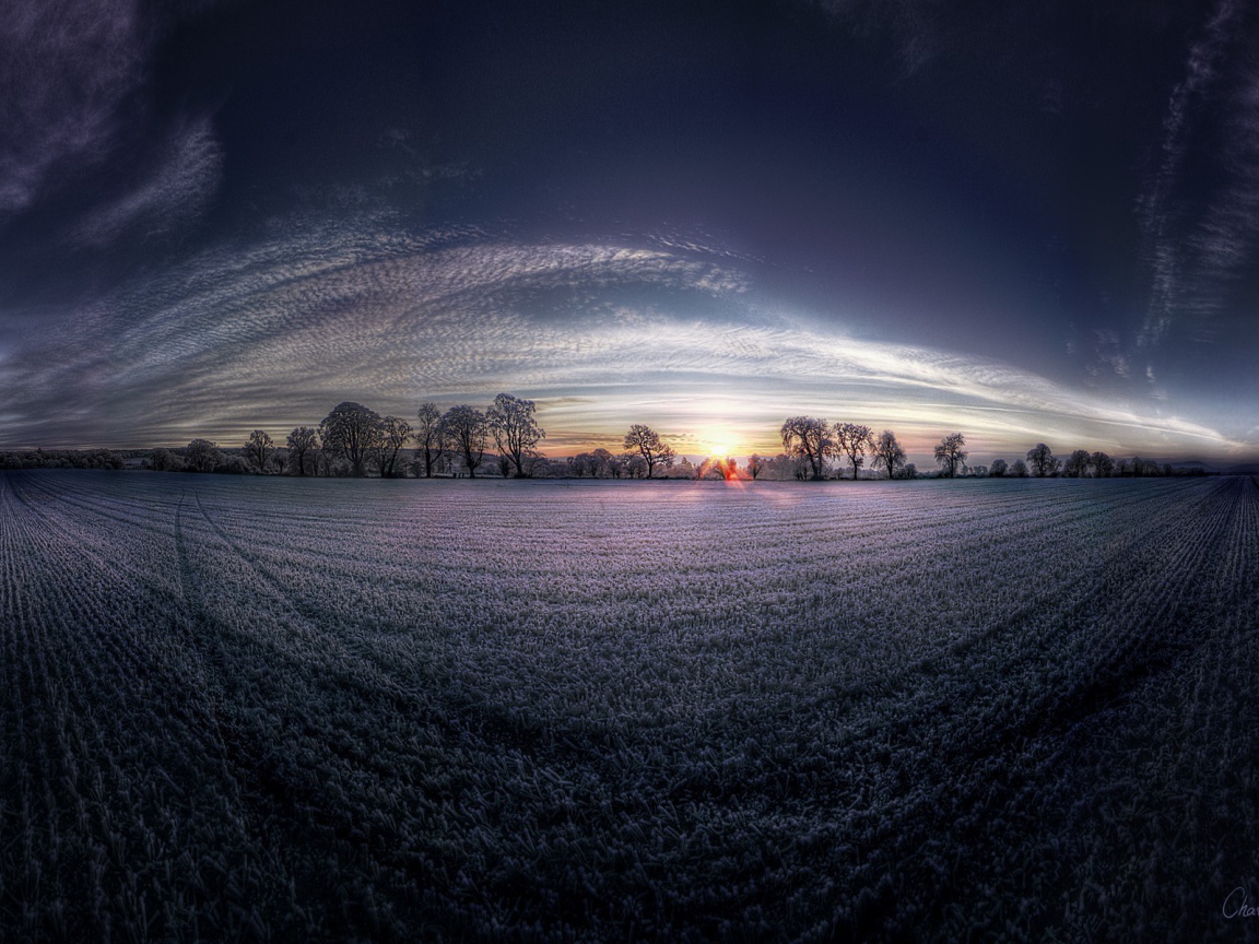 Зимний рассвет, линза рыбий глаз