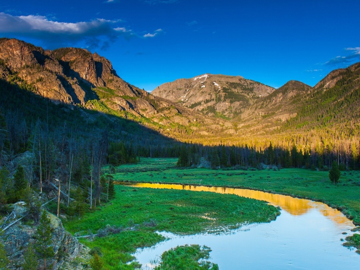 Узкая река в горной долине