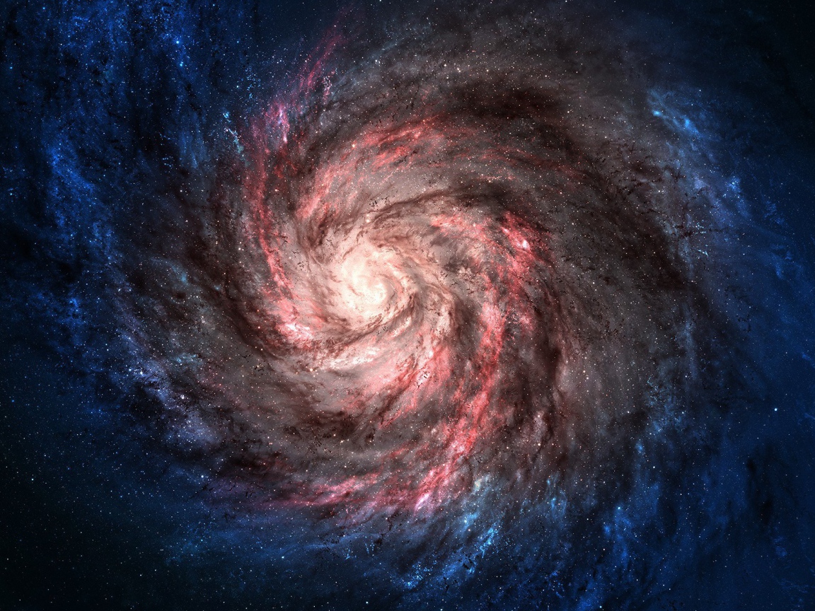 Розовая спиральная галактика с голубыми краями