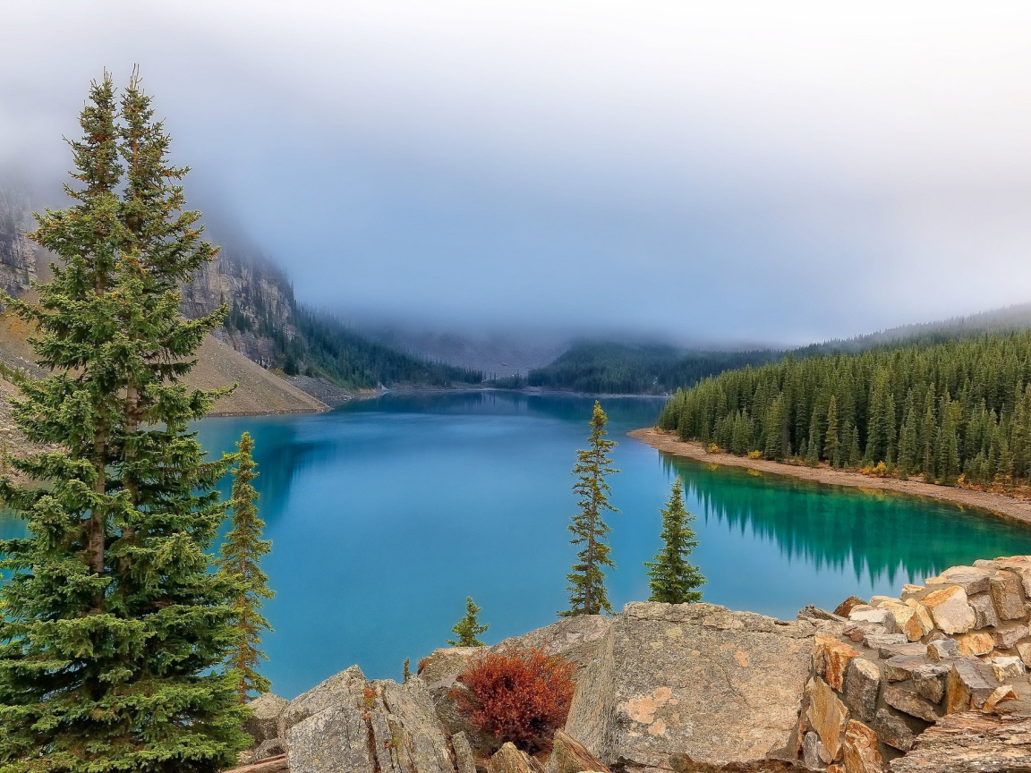 Туманное озеро в национальном парке Банф, Канада