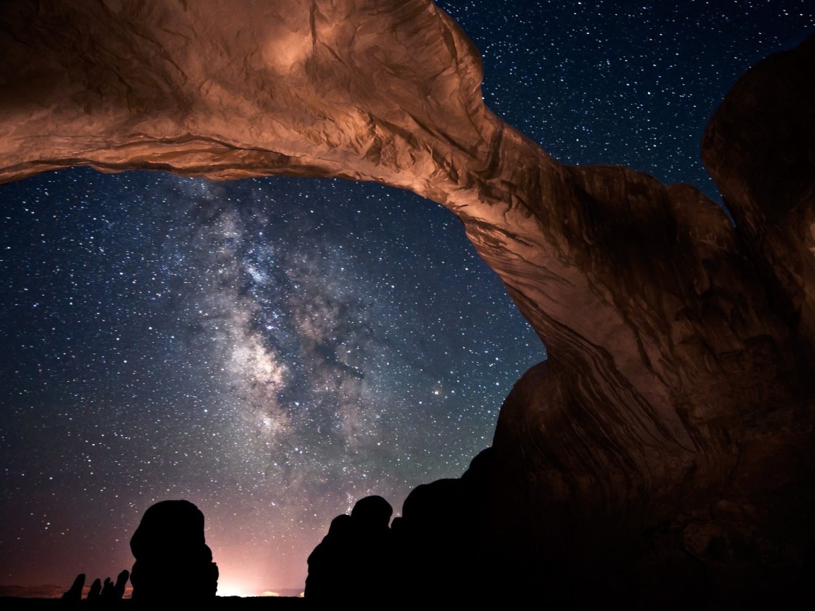 Stars over the rocks in the canyon, Utah, USA