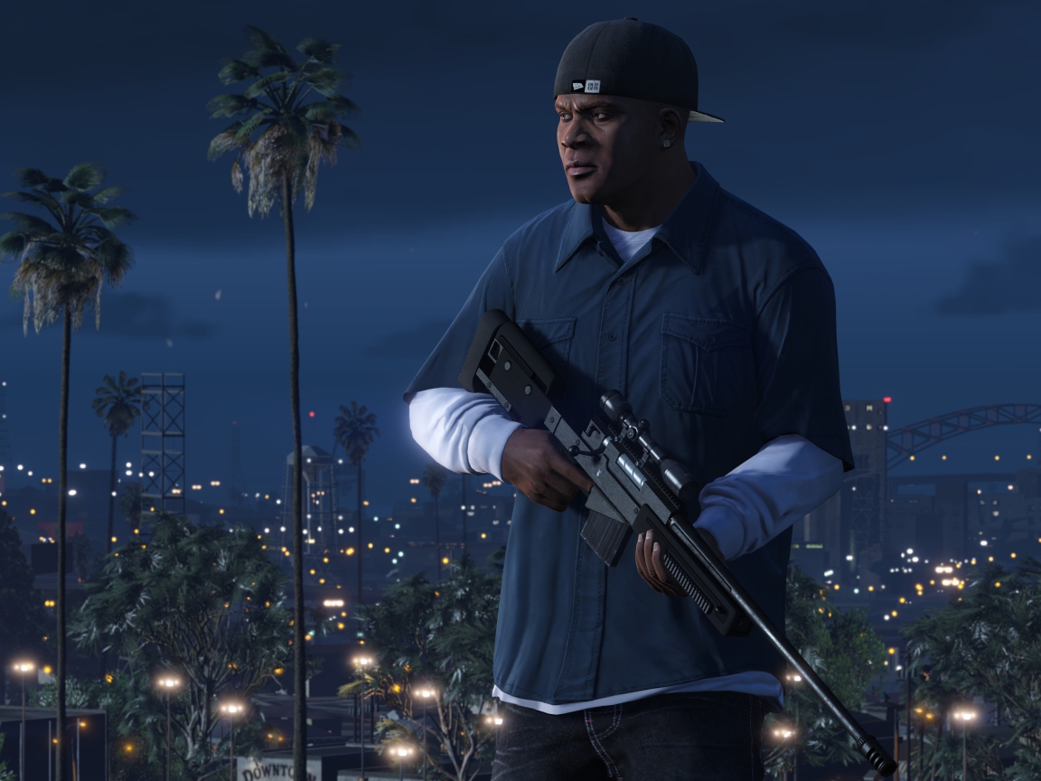 A criminal with a weapon, the game Grand Theft Auto V