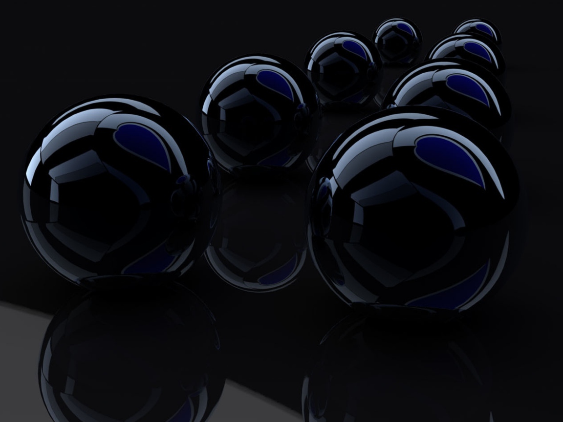 Черные стеклянные шары,  рендеринг 