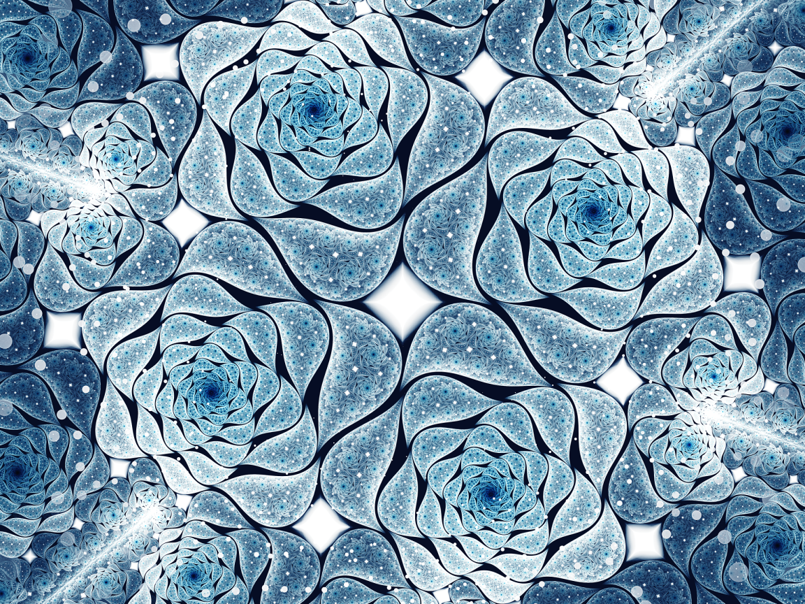 Blue abstract flowers, fractal pattern
