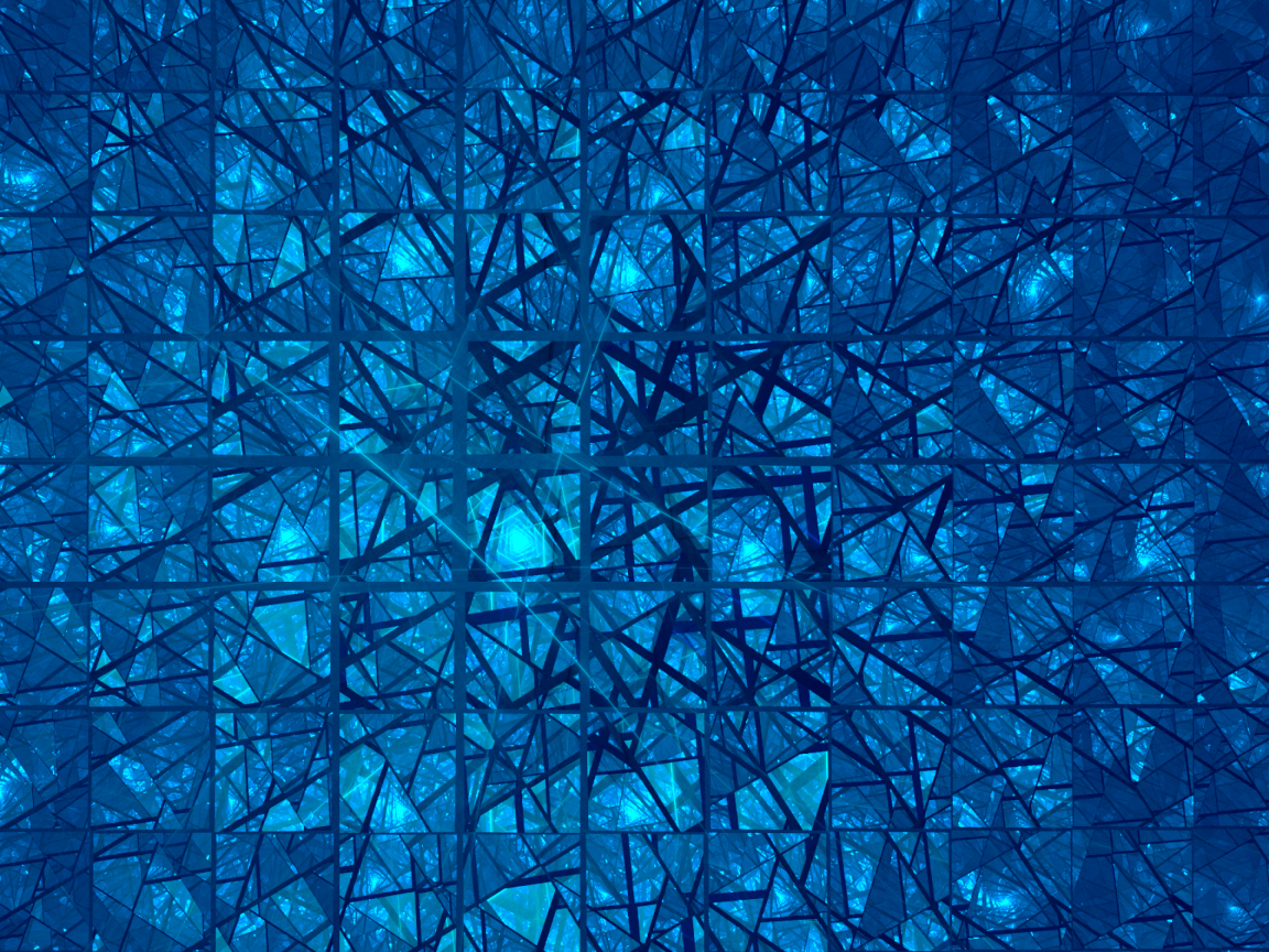 Синий фрактальный рисунок с зеркальными квадратами