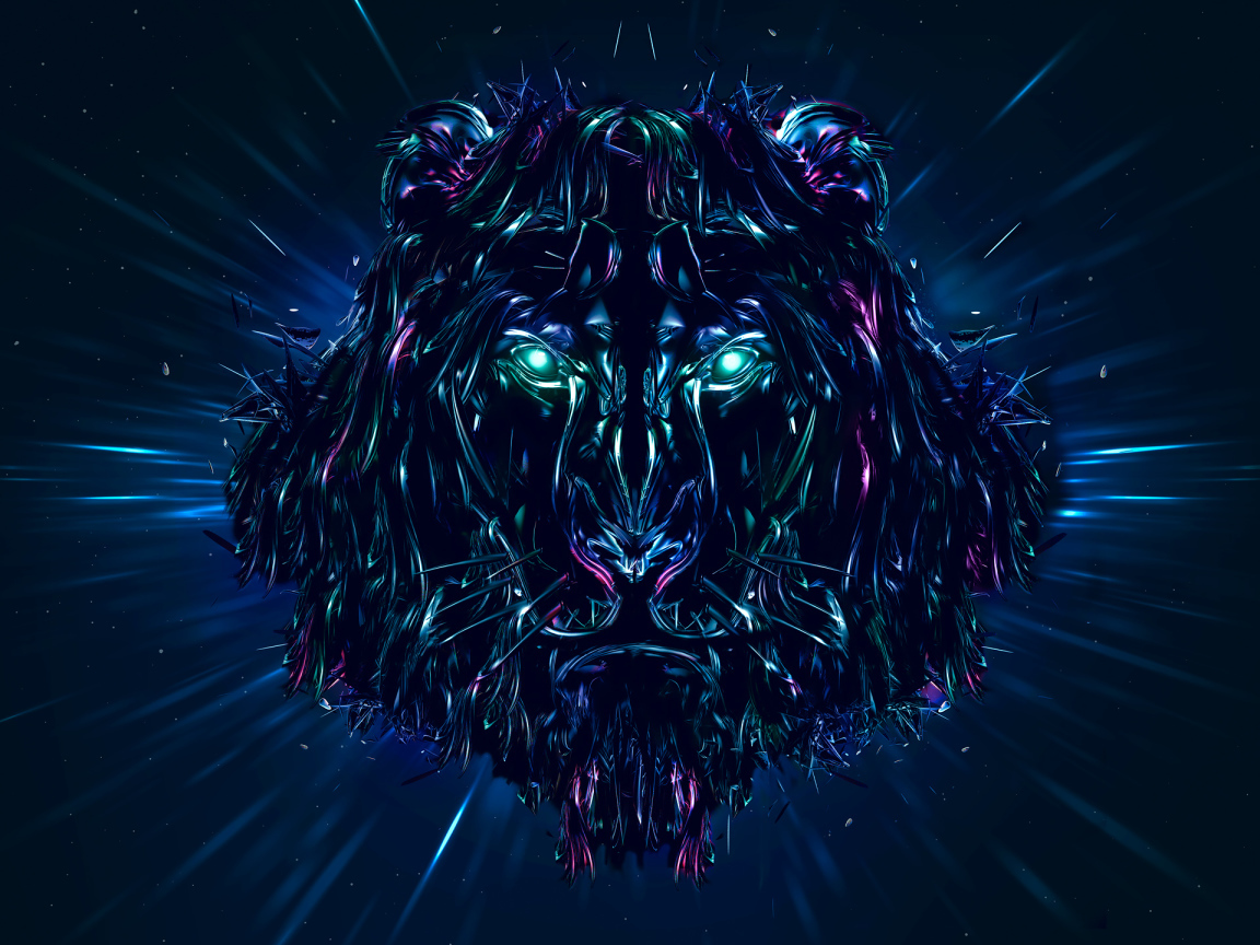Неоновый лев 3д графика