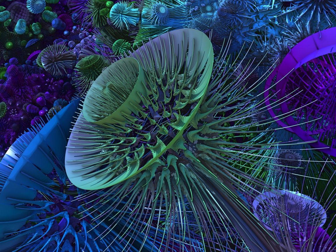 Ажурные объемные фигуры фантастических цветов 3д графика