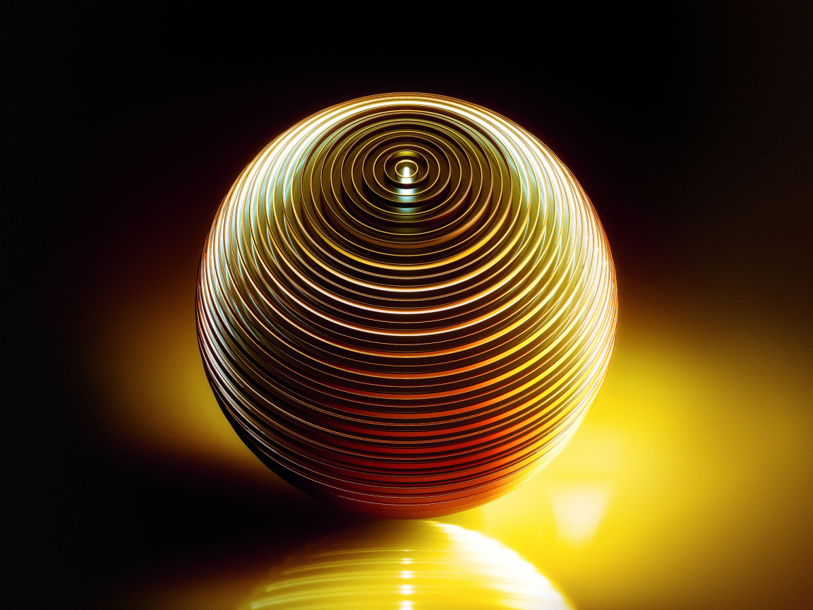 Металлическая желтая сфера отражается в поверхности