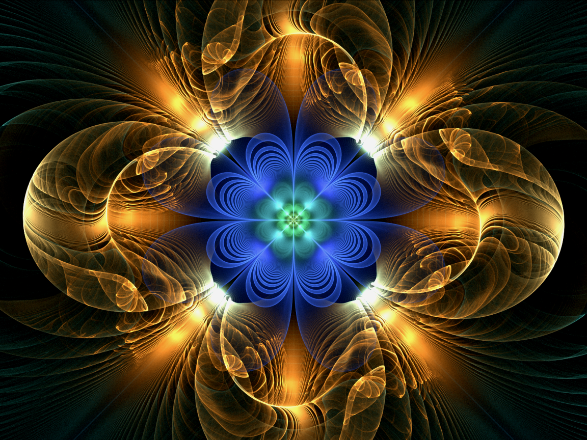 Желто голубой абстрактный фрактальный цветок 