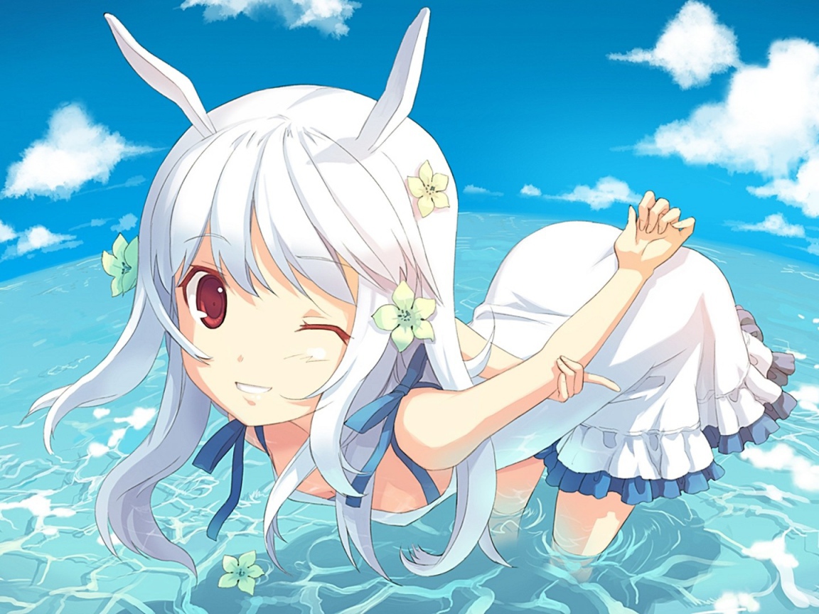 Девушка аниме с ушами кролика 