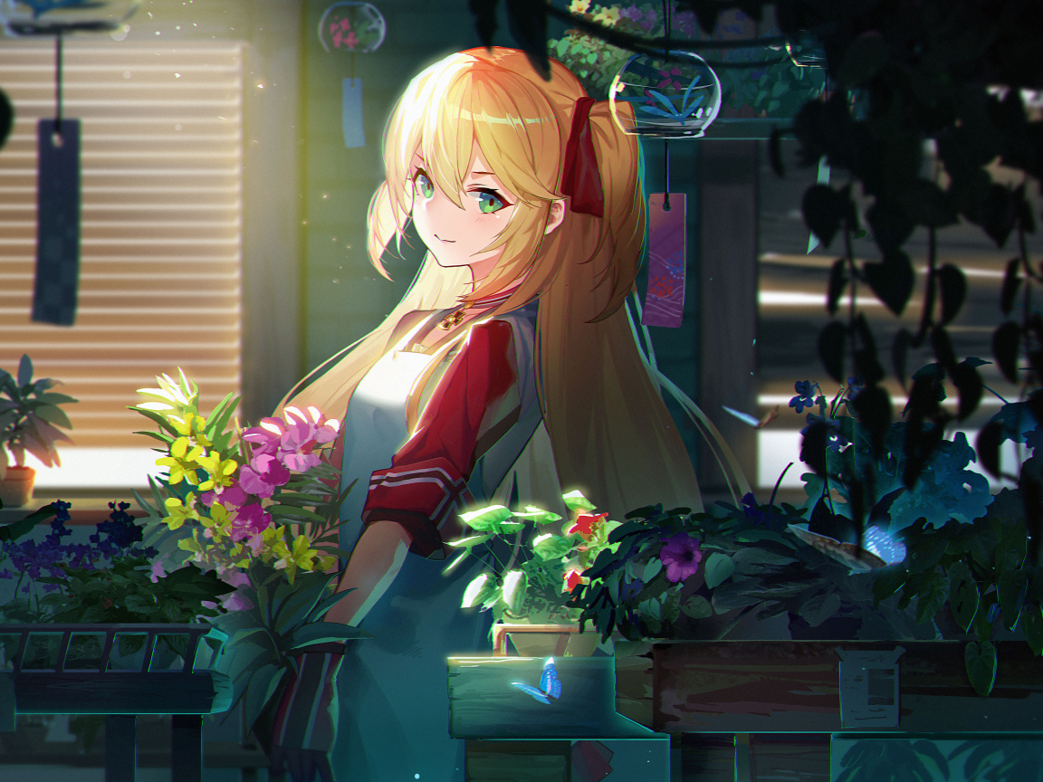 Красивая девушка с цветами аниме Azur Lane