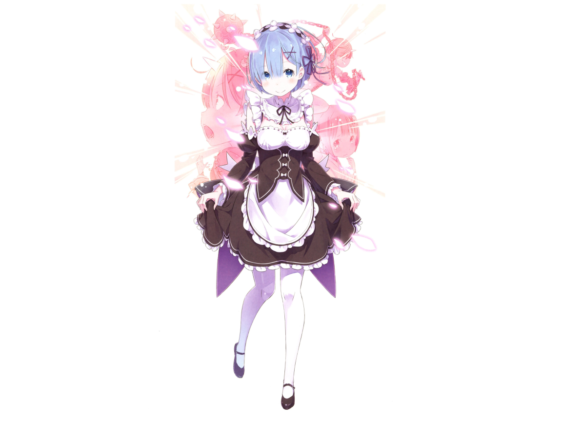 Девушка в форме на белом фоне, аниме Жизнь В Альтернативном Мире С Нуля