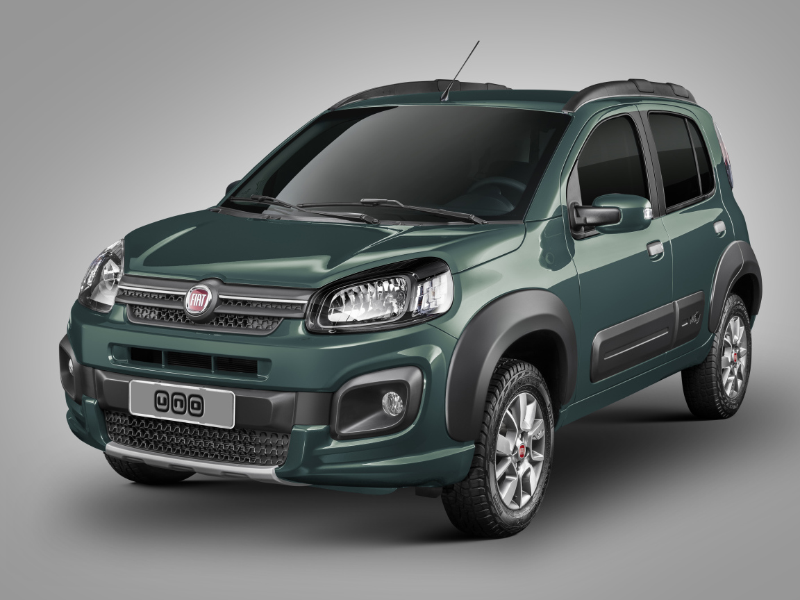 Зеленый автомобиль Fiat Uno Way на сером фоне