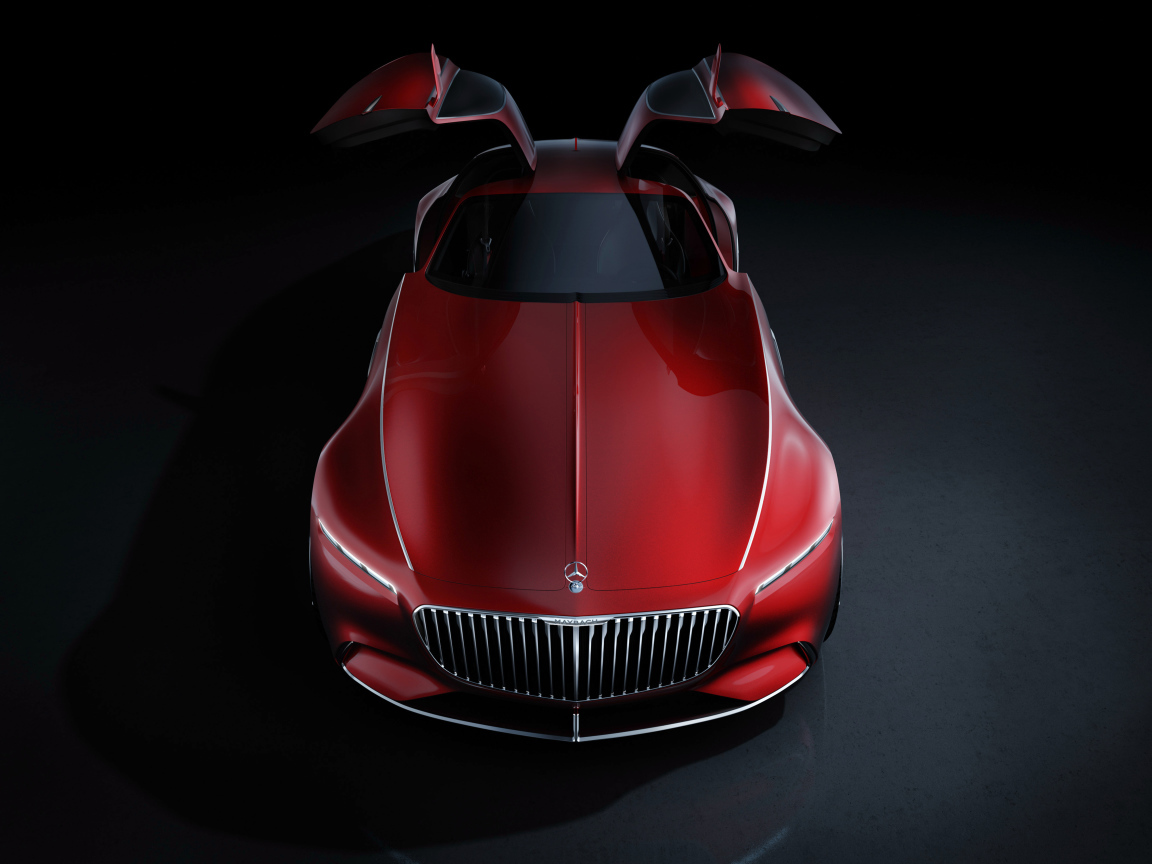 Красный автомобиль  Vision Mercedes-Maybach 6 с открытыми дверями 