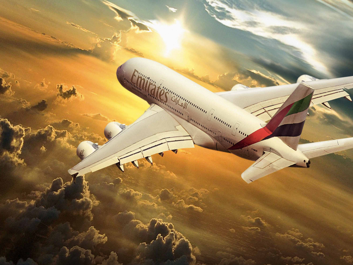 Airbus Emirates Airlines in the sun