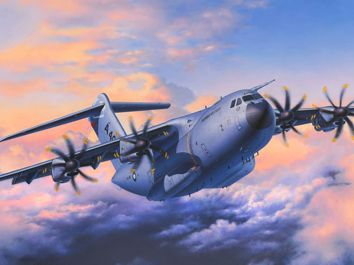 Военный транспортный самолет Airbus  A400M  в небе