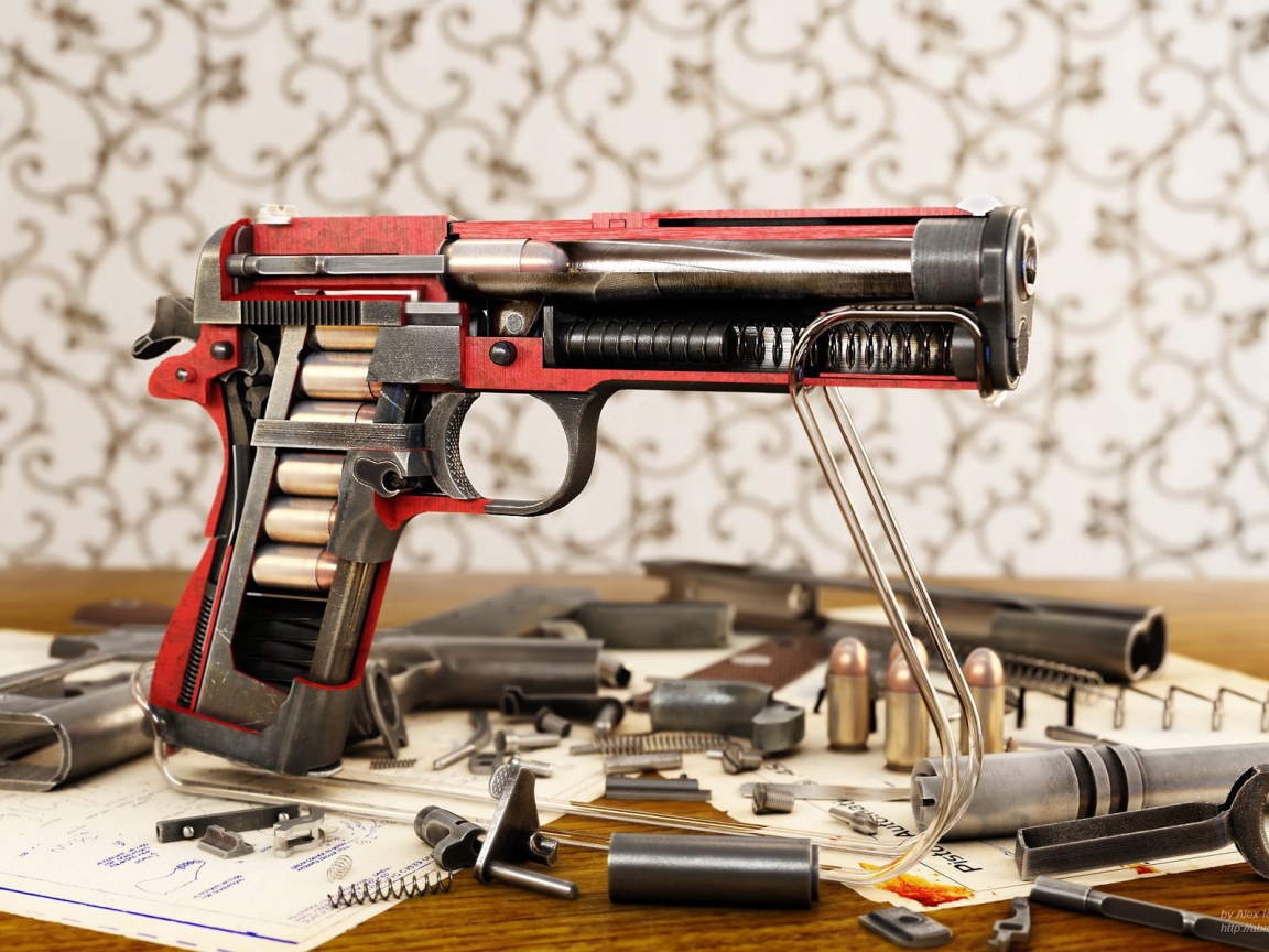 Модель  пистолета Кольт M1911A1  в разрезе 