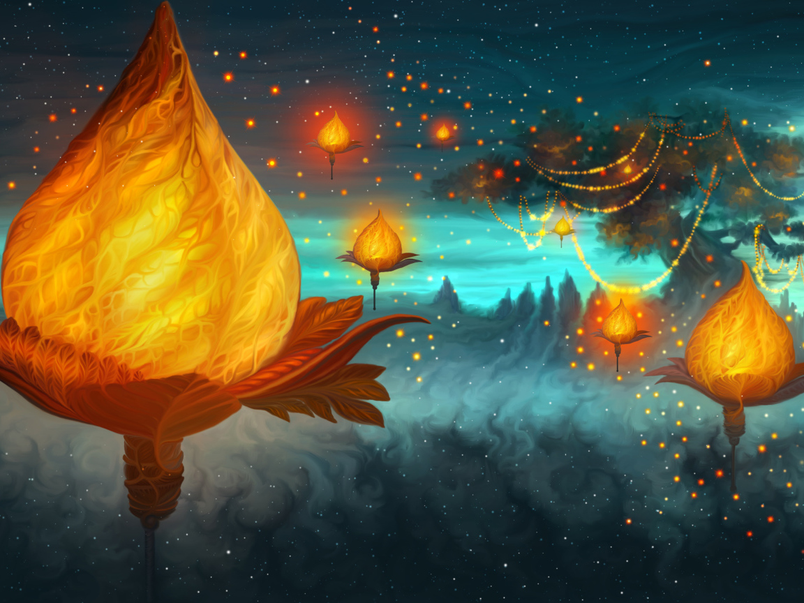 Фантастические светящиеся растения ночью