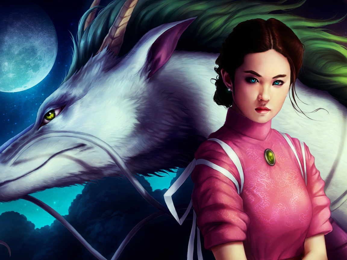 Девушка с белым драконом фэнтези Унесённые призраками