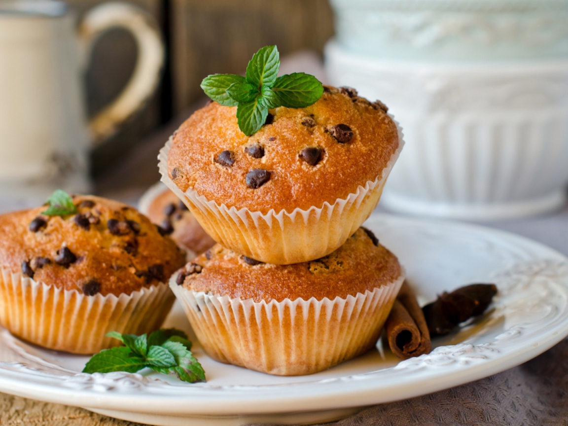 Кексы с шоколадной крошкой и мятой 