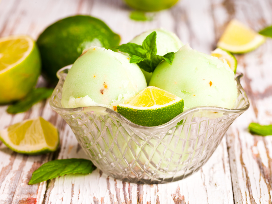Фруктовое мороженое с лаймом и мятой 
