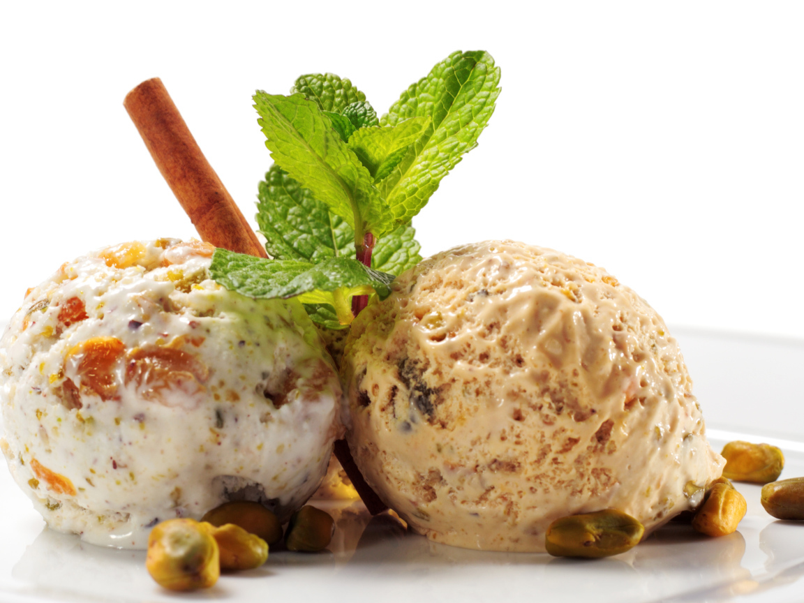 Два шарика мороженого с корицей и мятой