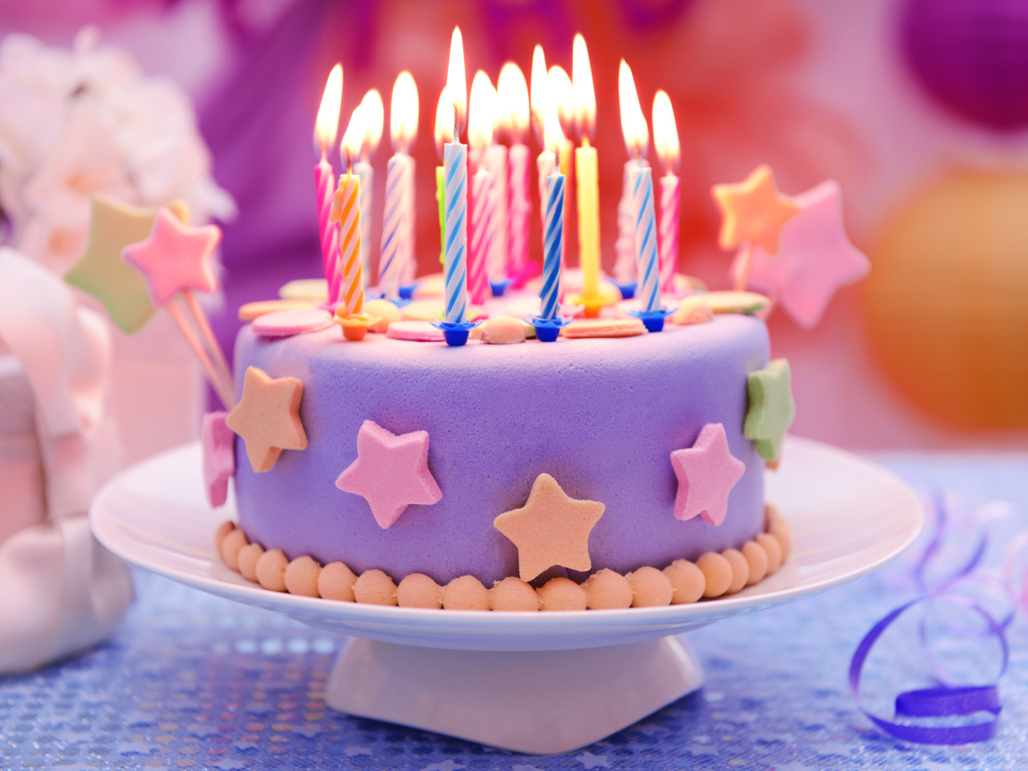 A beautiful birthday cake with candles