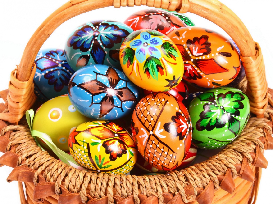 Корзина расписных пасхальных яиц 
