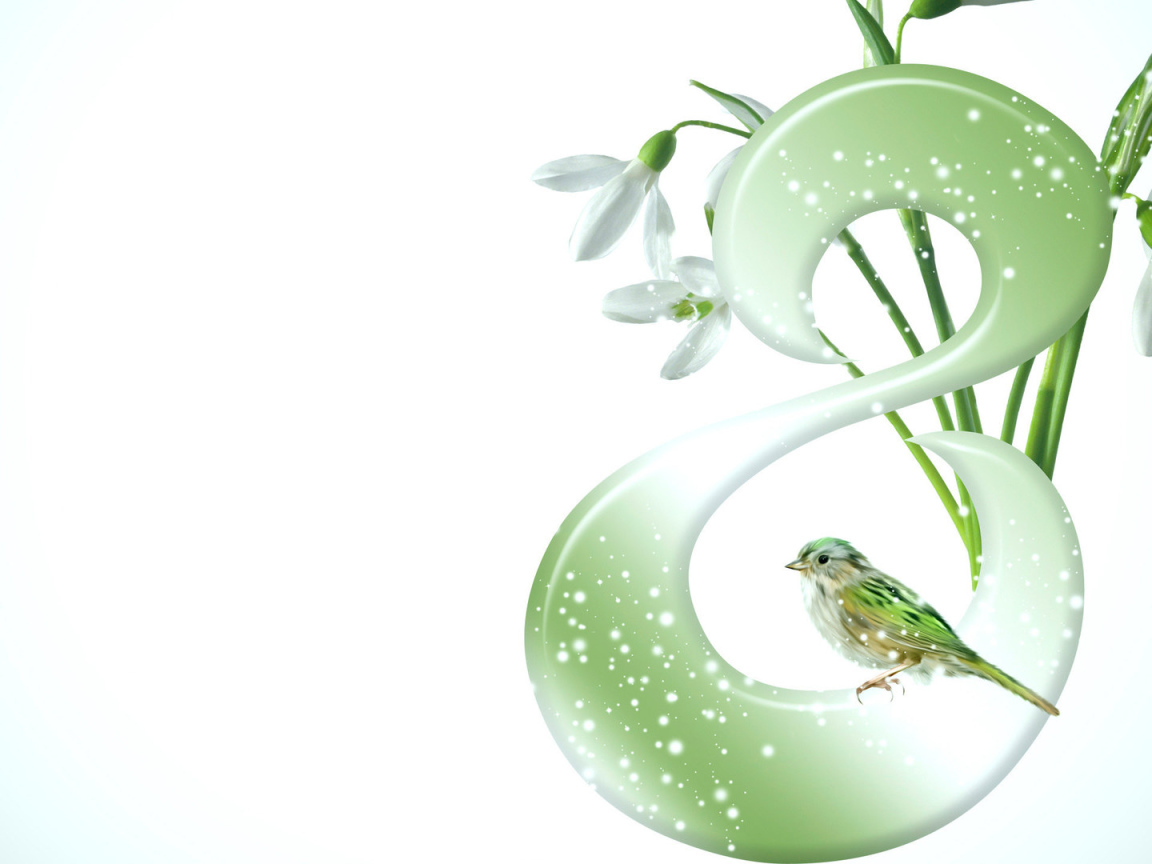 Подснежники и птичка на 8 марта