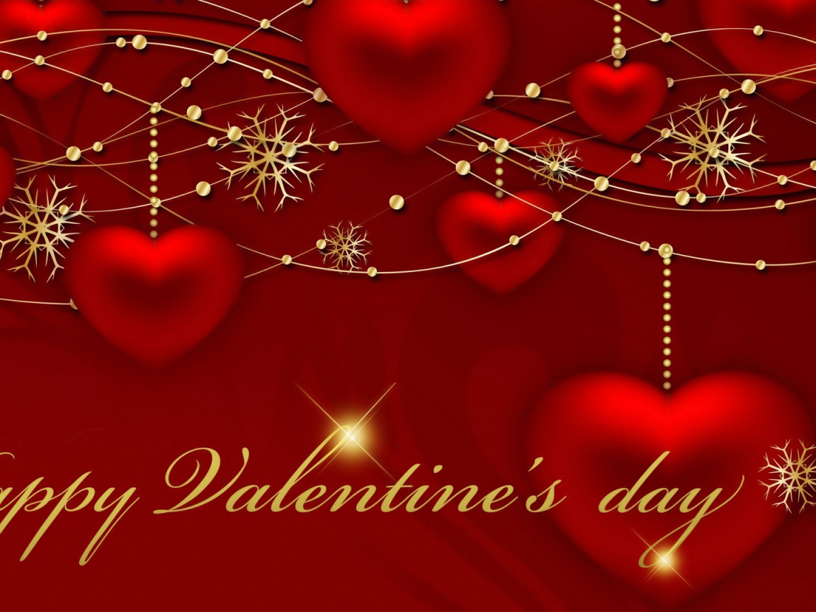 Открытка с красными сердечками на День Влюбленных 