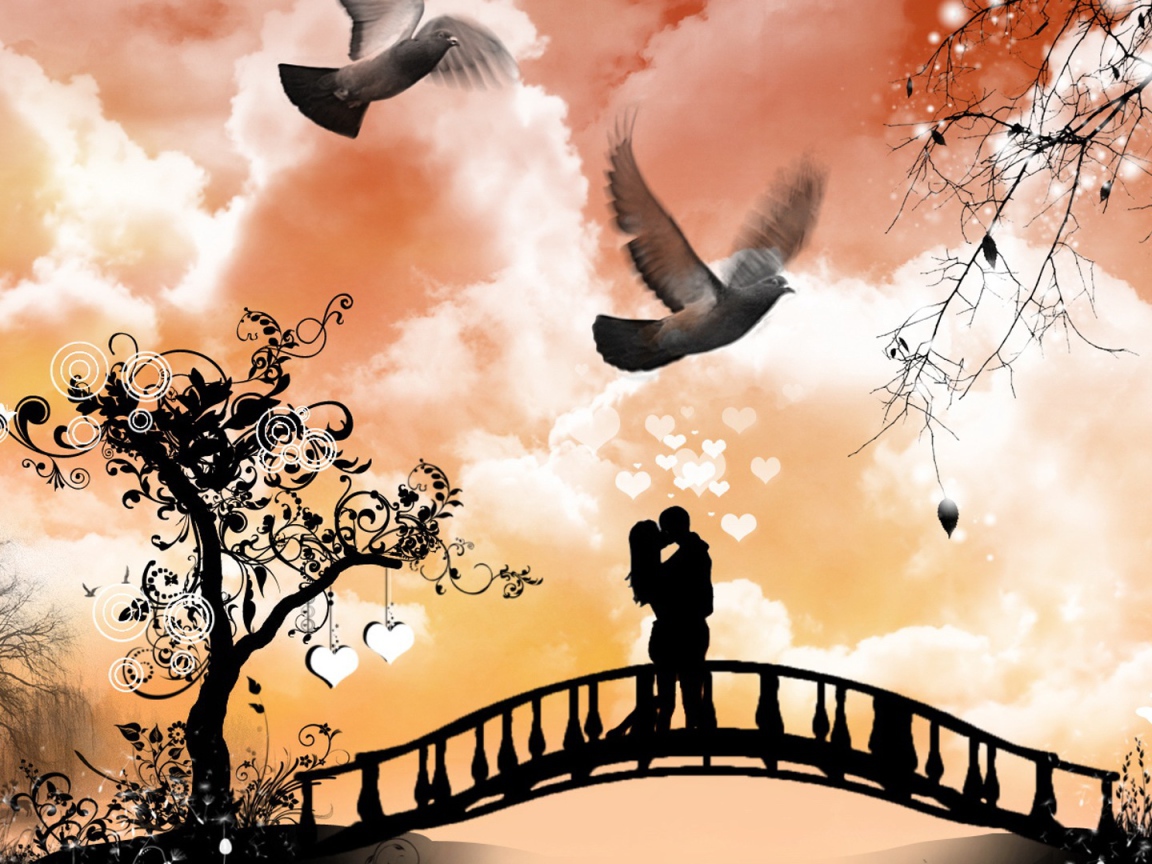 Влюбленная пара на мосту 