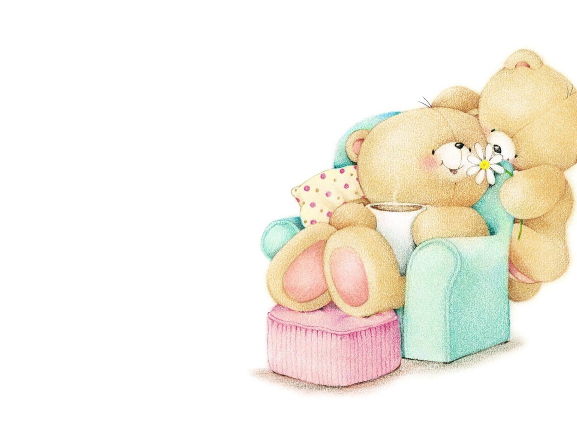 Влюбленные мишки Тедди на белом фоне