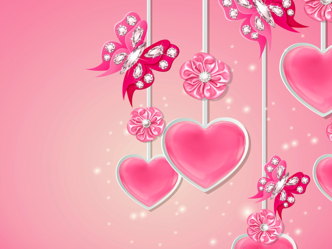 Розовые сердечки с алмазами 