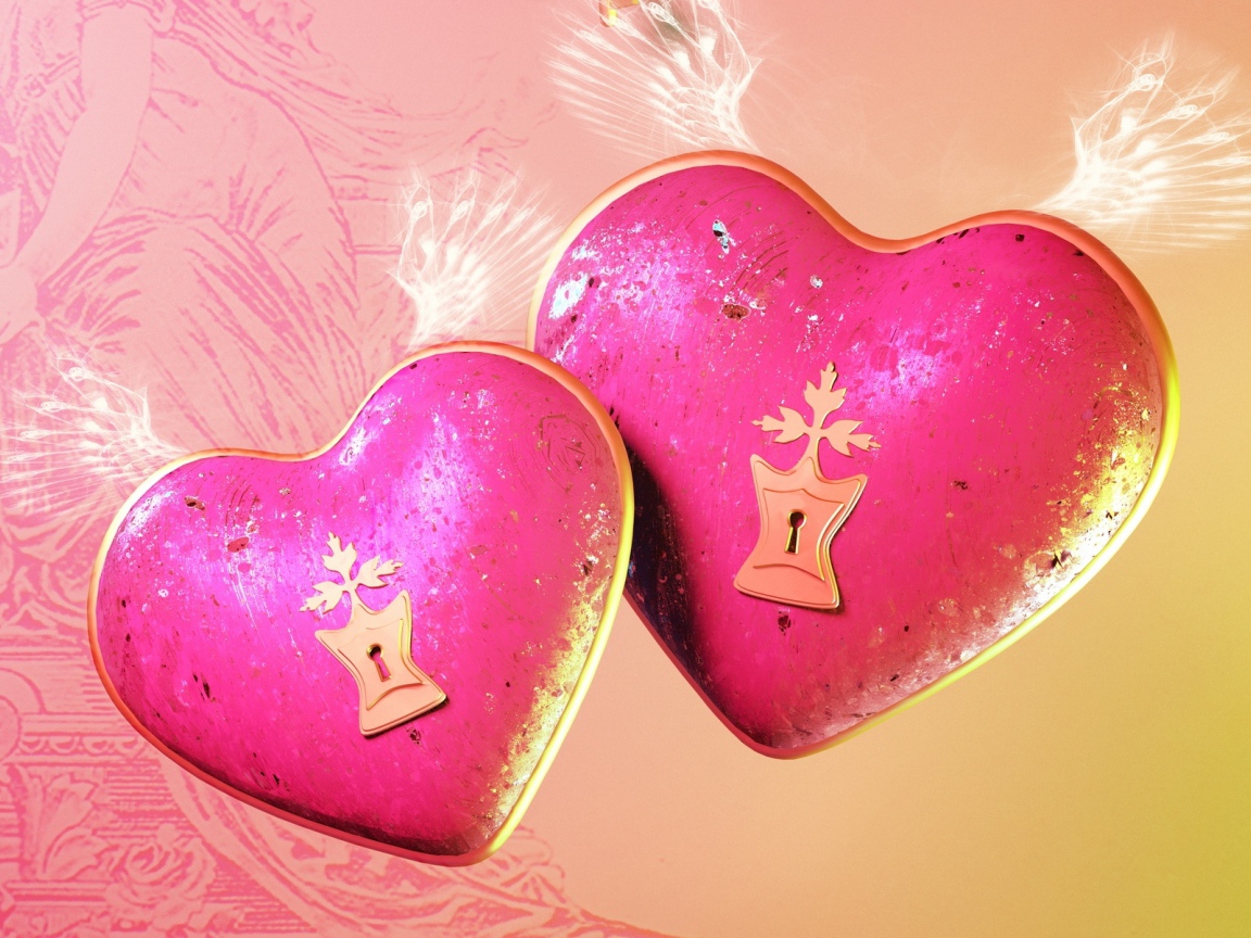 Два больших розовых сердца с замочными скважинами