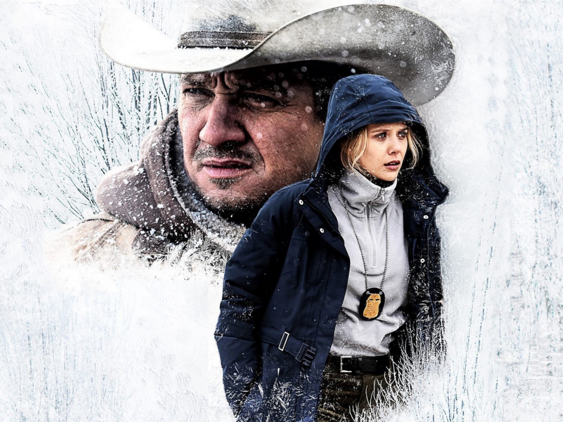 Актеры Элизабет Олсен и Джереми Реннер в фильме Ветреная река, 2017