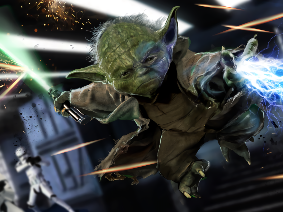 Магистр Йода с лазерным мечом фильм Звездные войны 