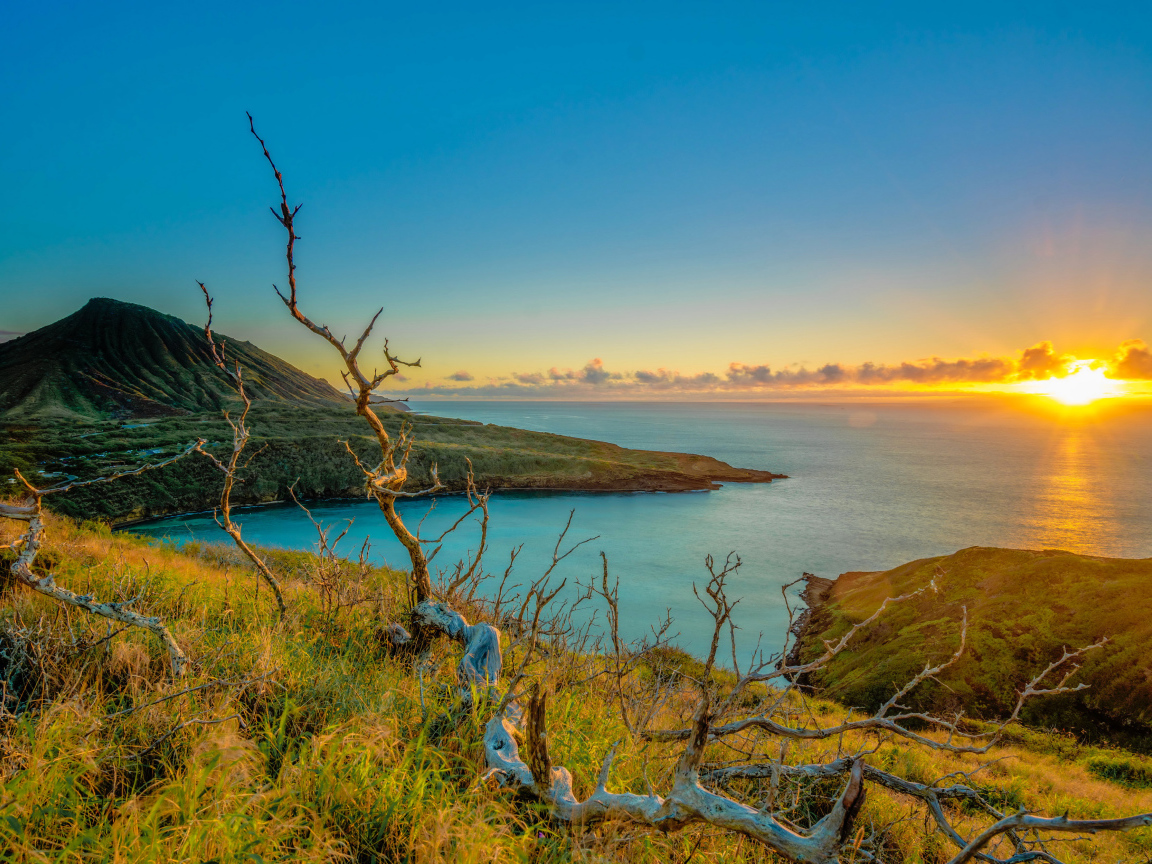 Восход яркого солнца над океаном 