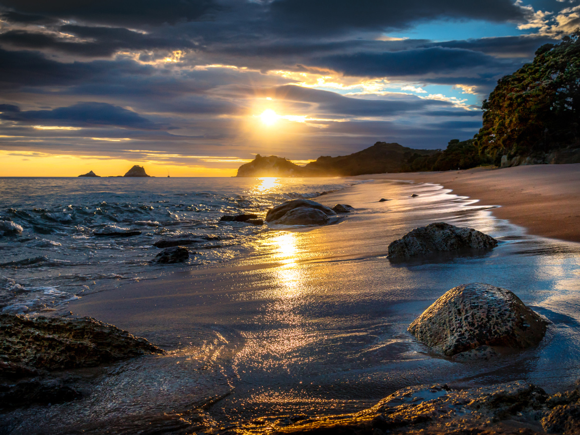 Закат на побережье, Тасман. Новая Зеландия 