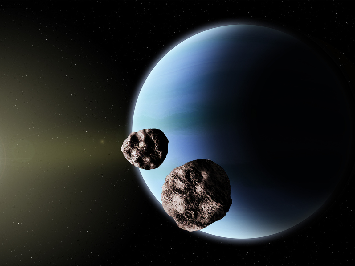 Полет астероидов рядом с планетой Нептун 