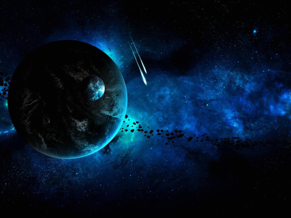 Планеты и метеоритный дождь в звездной галактике 